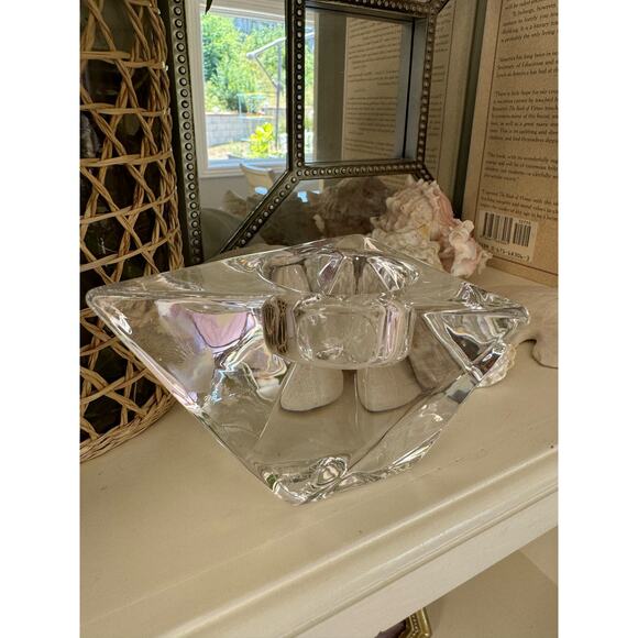 Orrefors Crystal Multi-Faceted Triangle Tealight Candle Holder - Picture 2 of 11